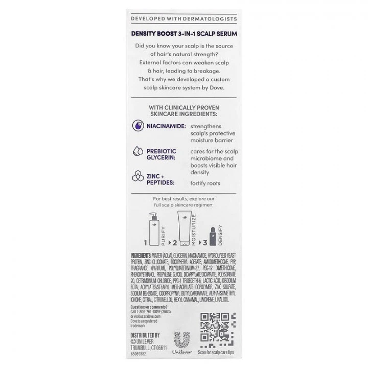 Сыворотка для лечения кожи головы и слабых волос с цинком, никотинамидом, вит. Е, Dove