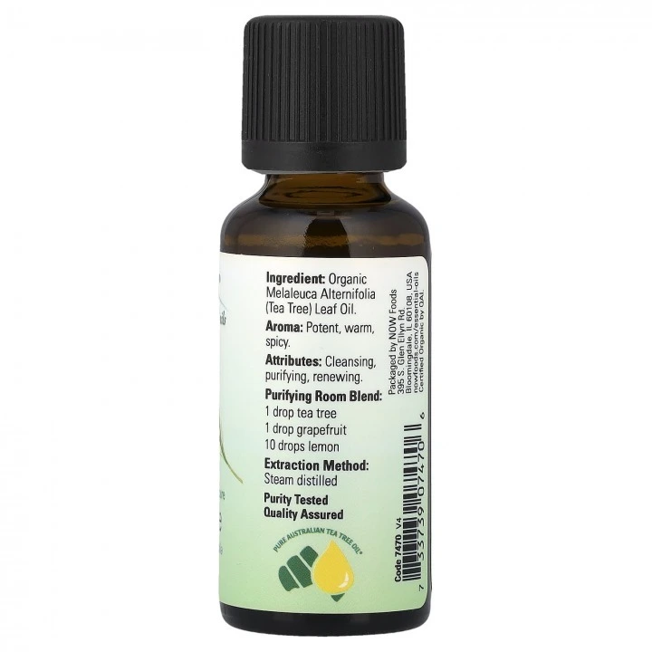 Эфирное органическое масло чайного дерева при перхоти, себорее, NOW Foods