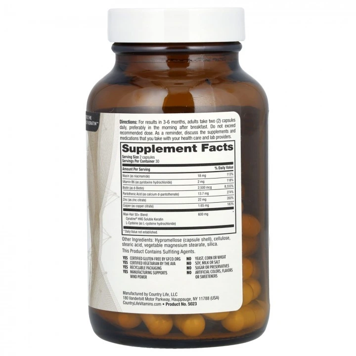 Kompleks Maxi-Hair z Cynatine dla kobiet 50+ z biotyną i minerałami, 60 kaps, Country Life