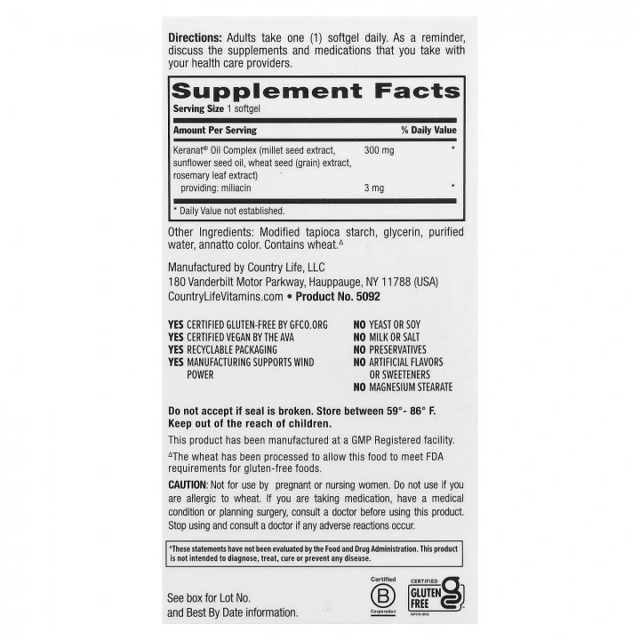 Kompleks przeciw wypadaniu włosów Maxi-Hair z Keranat, 30 kapsułek, Country Life