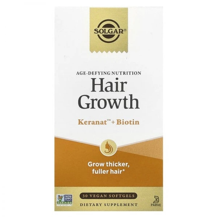 Odżywianie przeciwstarzeniowe, WZROST WŁOSÓW, Keranat i biotyna, 30 kaps, Solgar