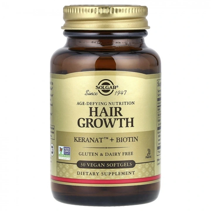 Odżywianie przeciwstarzeniowe, WZROST WŁOSÓW, Keranat i biotyna, 30 kaps, Solgar
