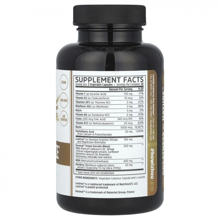 Premium formuła na porost włosów z Keranat, biotyną i MSM, 60 kaps, Zhou Nutrition