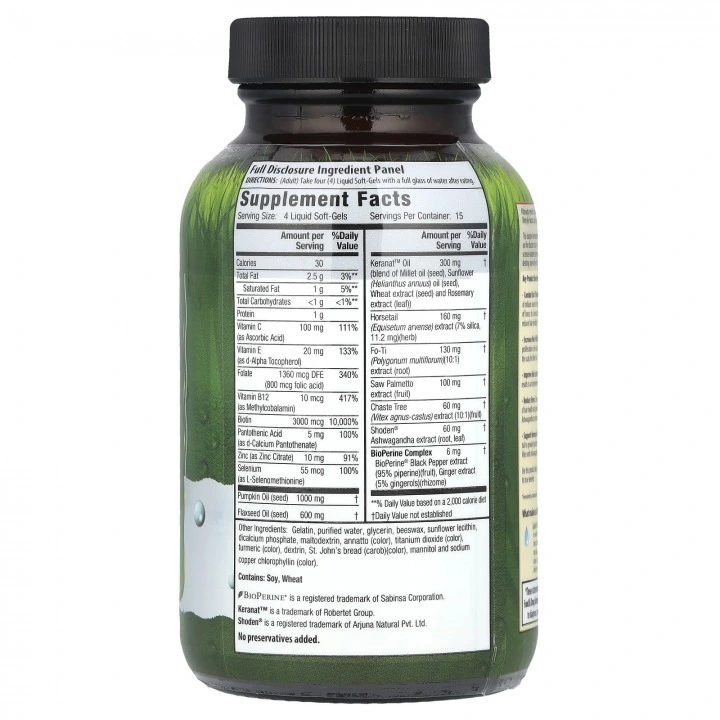 Stymulator mieszków przy AGA z Keranat, olejem z dyni i palmą sabalową, 60 kaps, Irwin Naturals