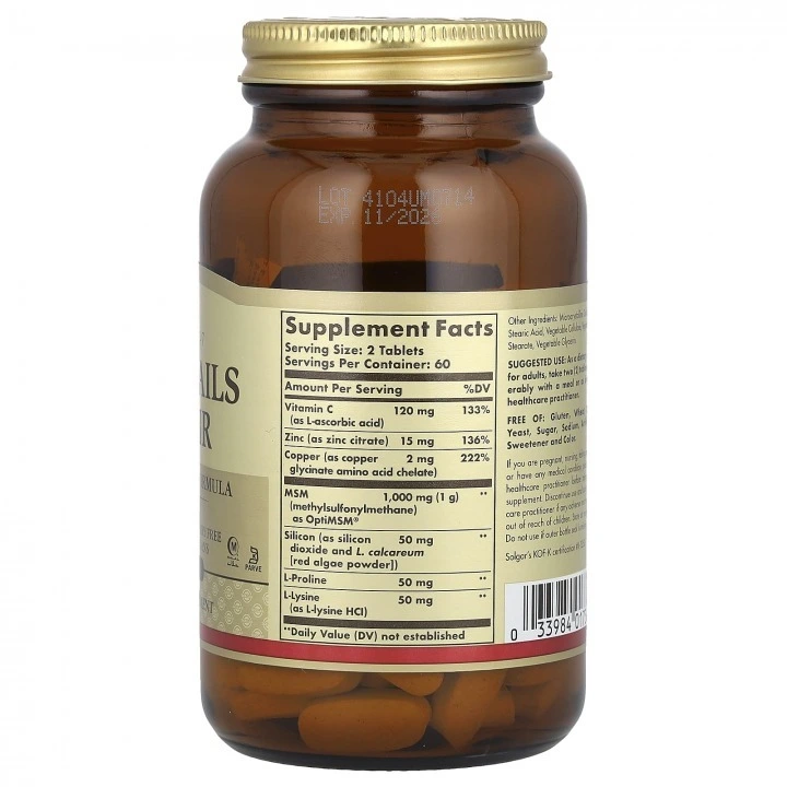 Kompleks dla włosów, skóry i paznokci z siarką (MSM), 120 tabl, Solgar