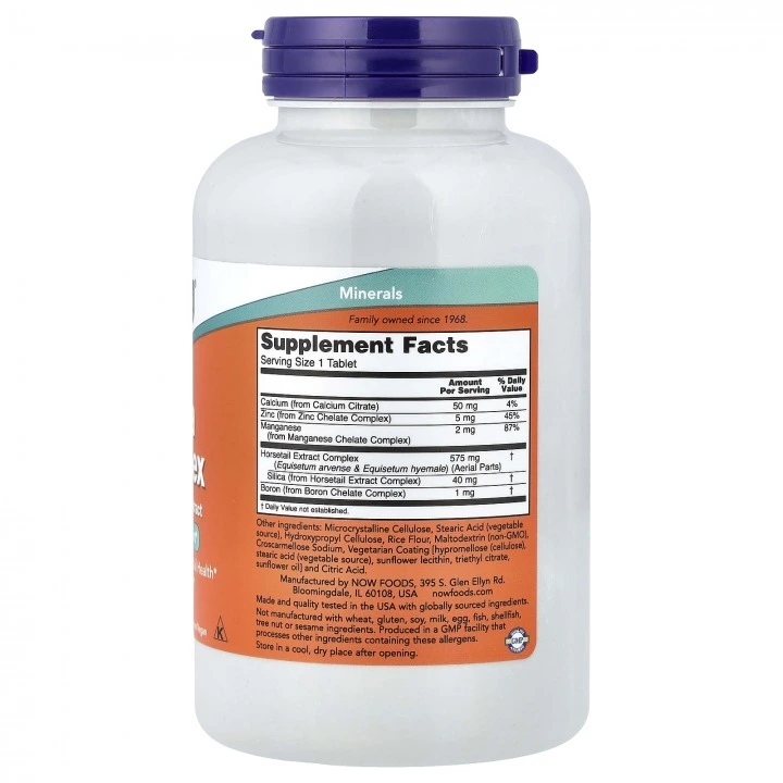 Krzemowy kompleks na włosy, skórę i paznokcie z cynkiem i wapniem, 180 tabl, NOW Foods