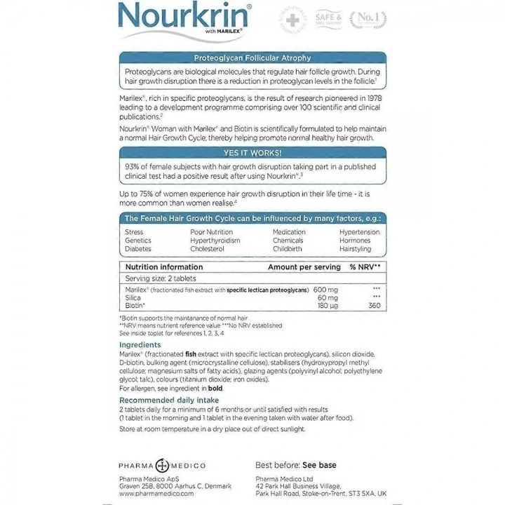 Kompleks Nourkrin Woman przeciw wypadaniu włosów i łysieniu androgenowemu (AGA), 60 tabl.