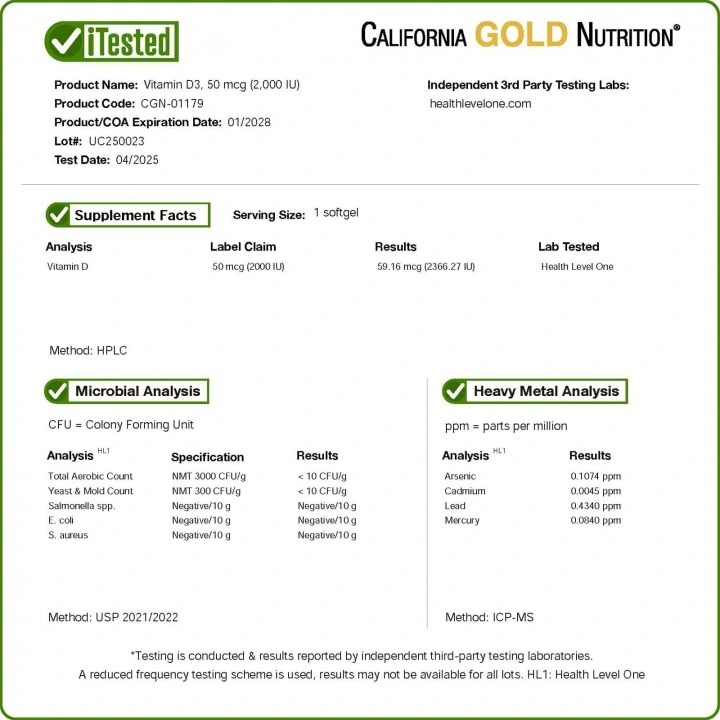 Witamina D3, 2000 IU, 90 kapsułek, California Gold Nutrition