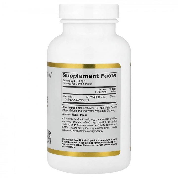 Witamina D3, 2000 IU, 360 kapsułek, California Gold Nutrition