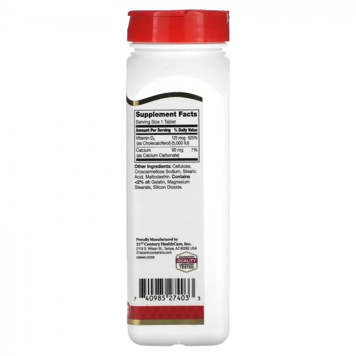 Witamina D3 dla gęstych włosów, 5000 IU, 360 tabletek, 21st Century