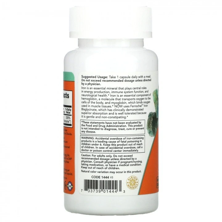 Żelazo, 36 mg, 90 kapsułek wegetariańskich, NOW Foods