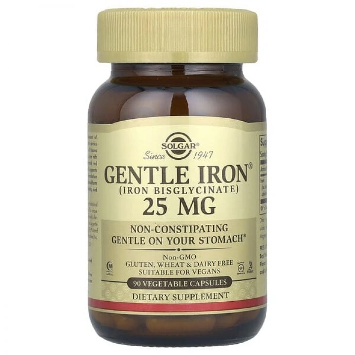 Żelazo Gentle Iron, 25 mg, 90 kapsułek roślinnych, Solgar