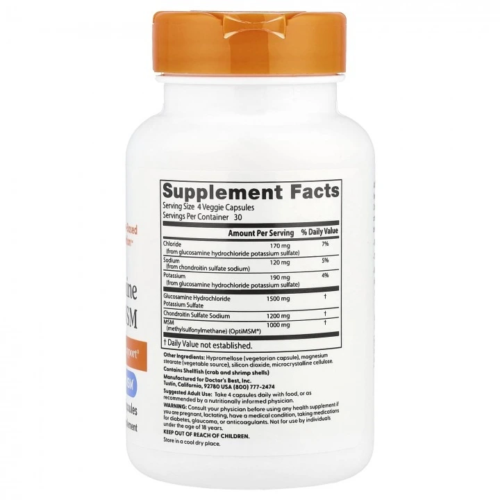 Kompleks glukozaminy, chondroityny i MSM na włosy i stawy, 120 kaps, Doctors Best