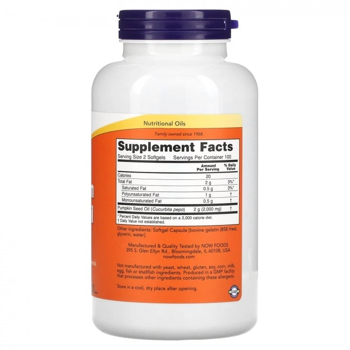 Olej z dyni na wypadanie włosów, alopecję, AGA, 1000 mg, 200 kapsułek, NOW Foods