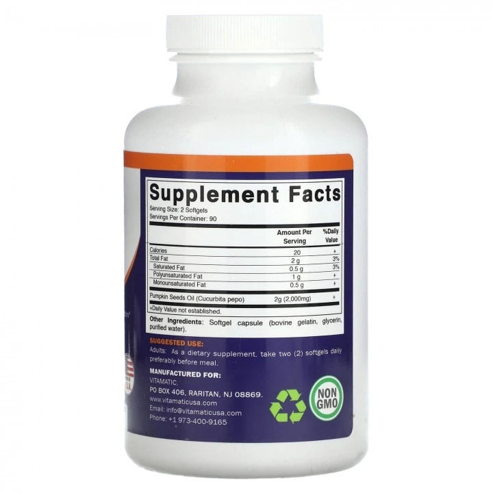 Olej z dyni na wypadanie włosów, łysienie, AGA, 1000 mg, 180 kapsułek, Vitamatic