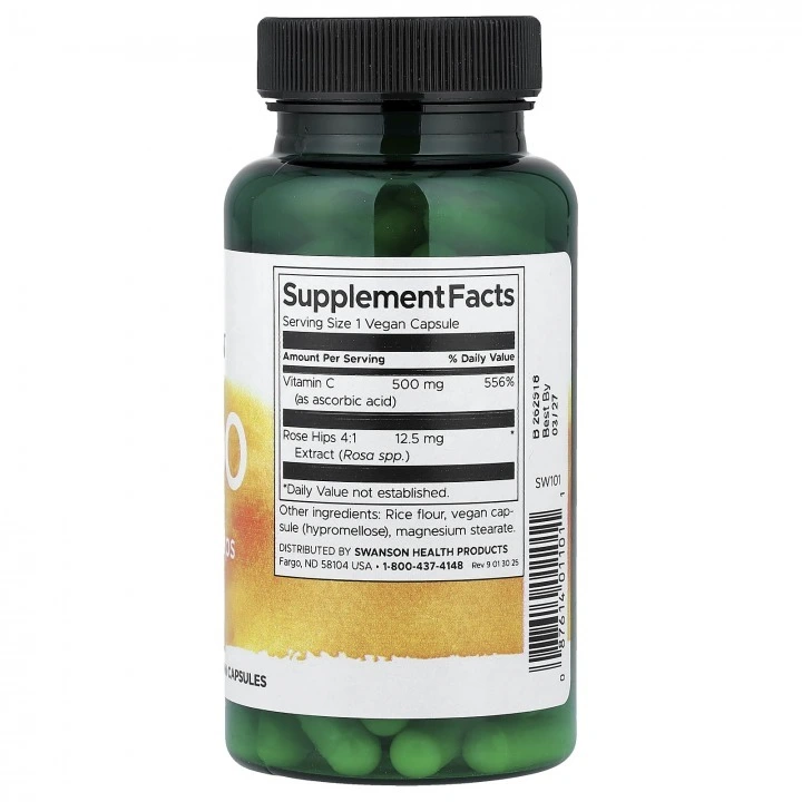 Witamina C-500 z dziką różą dla gęstości włosów, 500 mg, 100 kaps, Swanson