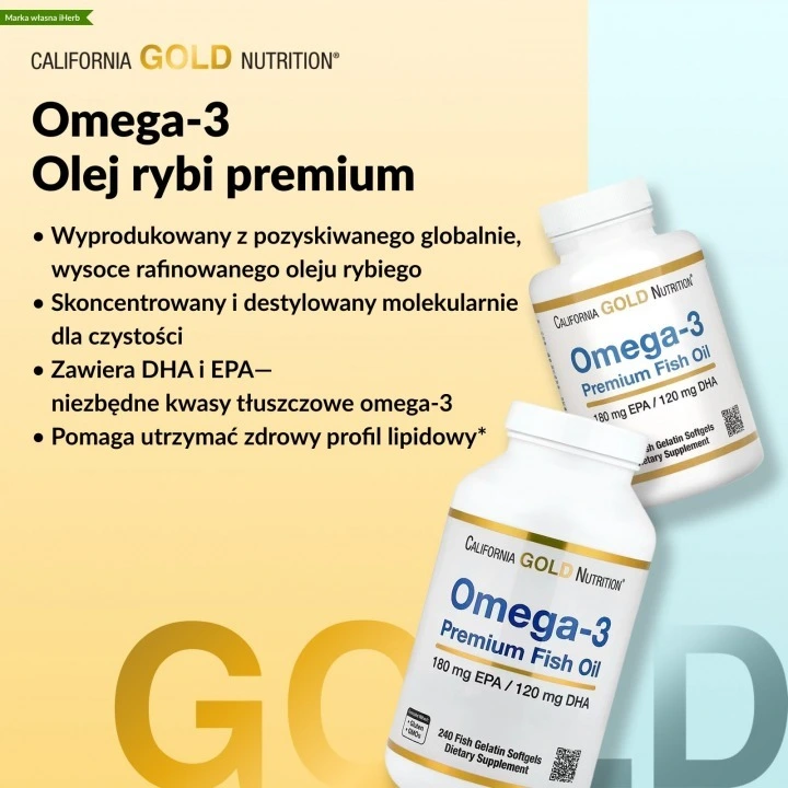 Premium olej rybi z OMEGA-3 dla odżywienia włosów, 1100 mg, 100 kaps, California Gold Nutrition
