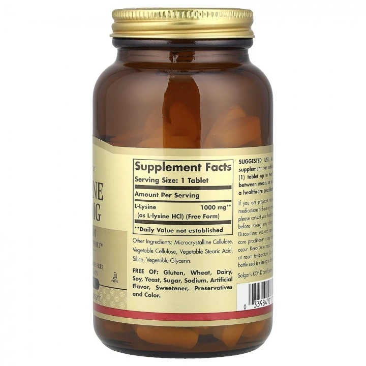 L-lizyna na włosy, skórę i lepsze wchłanianie żelaza, 1000 mg, 100 tabl, Solgar