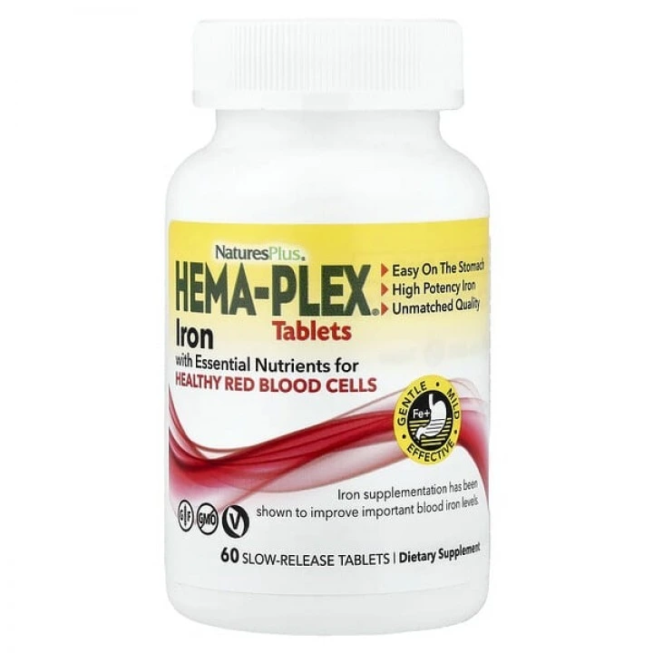 Kompleks z żelazem Hema-Plex przy niskim ferrytyny i łysieniu, 60 tabl, NaturesPlus