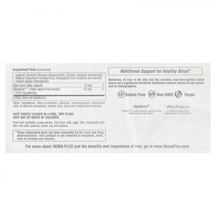 Kompleks z żelazem Hema-Plex przy niskim ferrytyny i łysieniu, 60 tabl, NaturesPlus