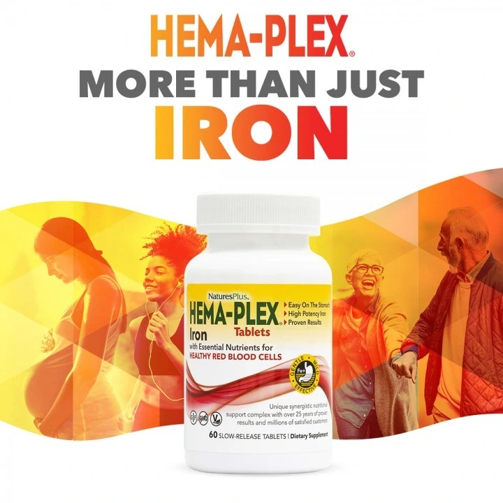 Kompleks z żelazem Hema-Plex przy niskim ferrytyny i łysieniu, 60 tabl, NaturesPlus
