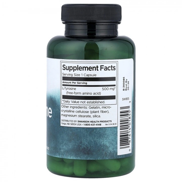 Tyrozyna przy niedoczynności tarczycy i wczesnej siwieniu, 500 mg, 100 kaps, Swanson