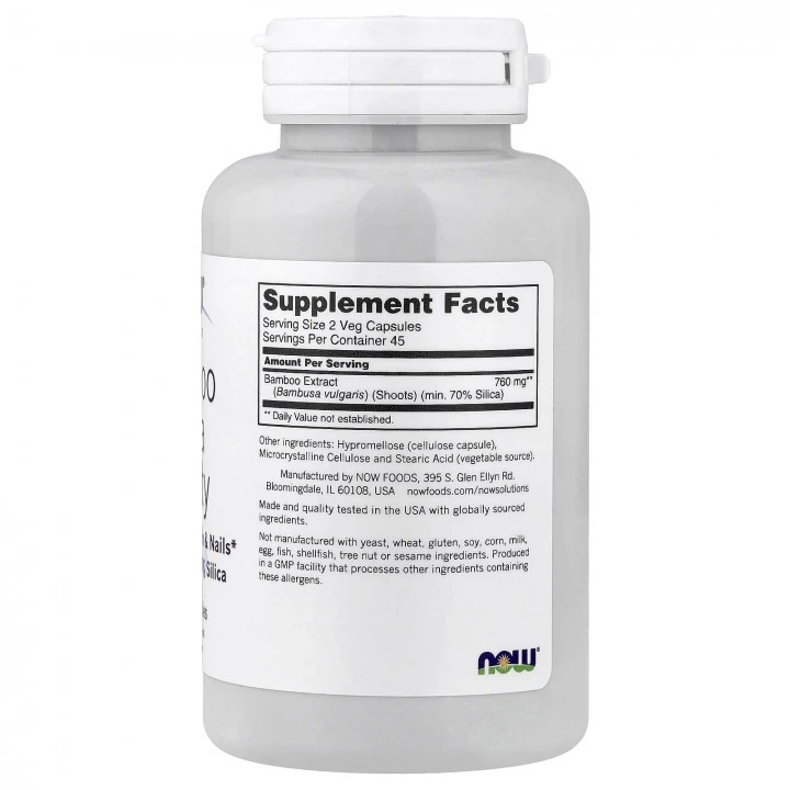 Кремний для густых волос из экстракта бамбука, 90 капсул, NOW Foods