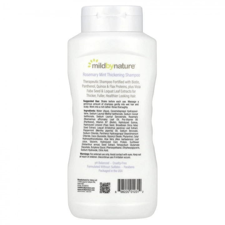 Szampon na gęstość włosów z B-kompleksem, rozmarynem, miętą, aloesem, Mild By Nature