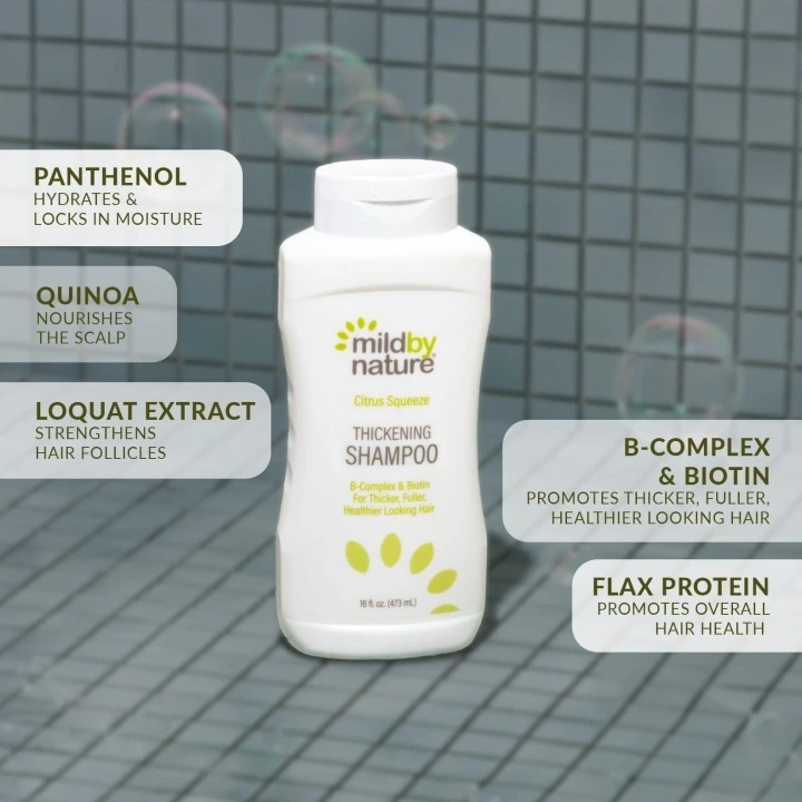 Cytrusowy szampon na gęstość włosów z B-kompleksem, biotyną i aloesem, Mild By Nature