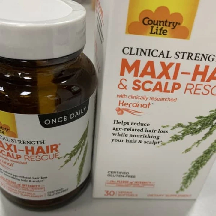 Комплекс от выпадения и для роста волос Maxi-Hair с Keranat, 30 капсул, Country Life