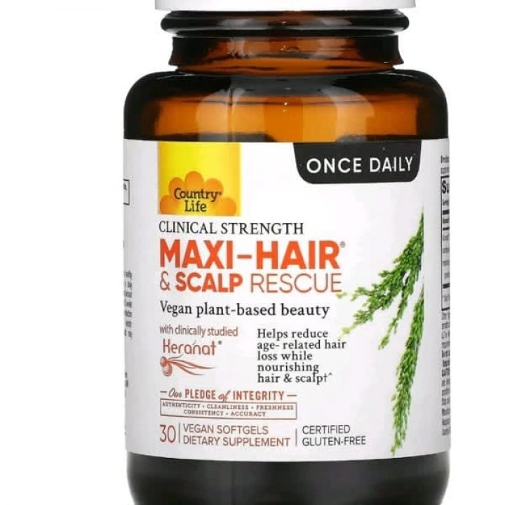 Kompleks przeciw wypadaniu włosów Maxi-Hair z Keranat, 30 kapsułek, Country Life