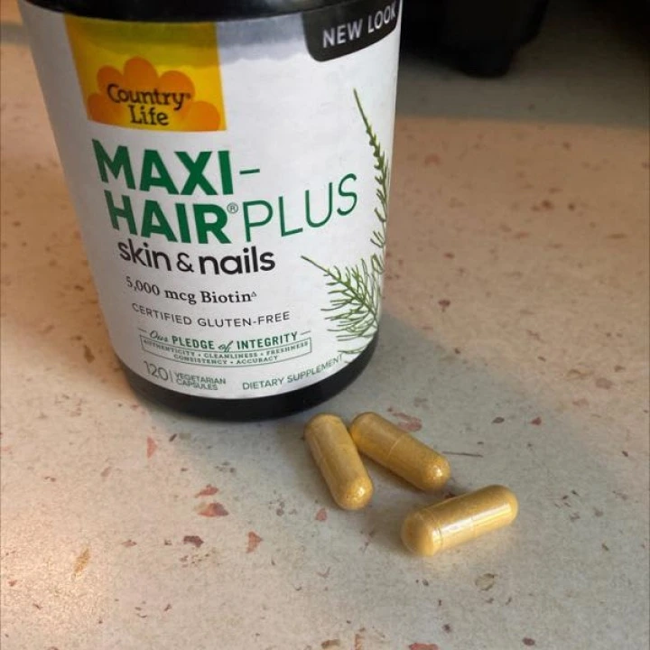 Витамины для волос Maxi-Hair Plus с биотином 5000 мкг, 120 капсул, Country Life