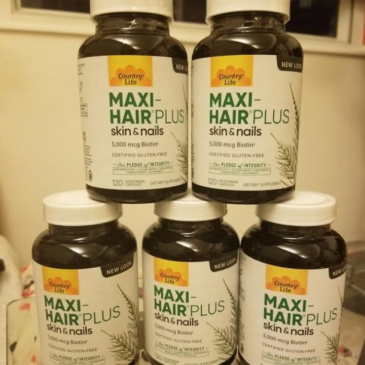 Witaminy na włosy Maxi-Hair Plus z biotyną 5000 μg, 120 kaps, Country Life