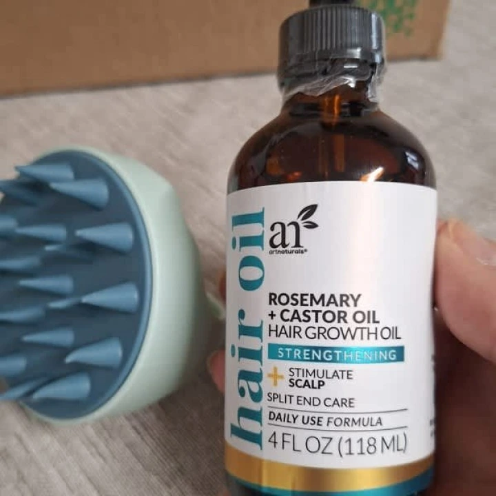 Zestaw do stymulacji wzrostu włosów: masażer i olej z rozmarynem, artnaturals