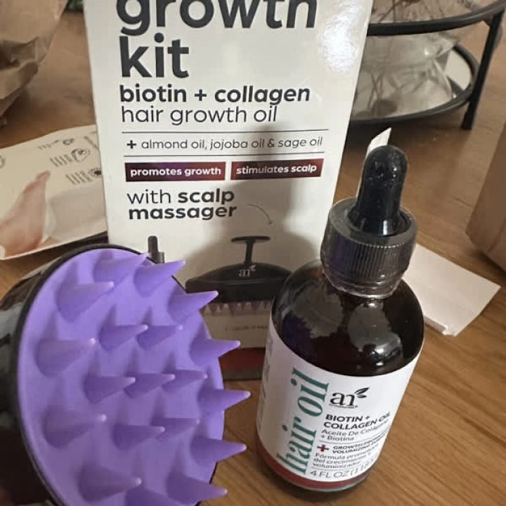 Набор для волос, массажер и масло с биотином, коллагеном, жожоба, artnaturals