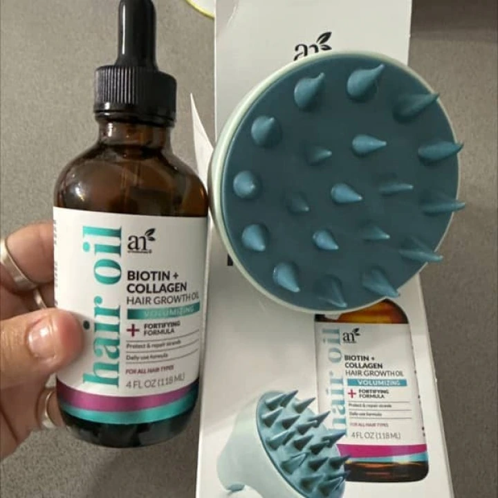 Набор для волос, массажер и масло с биотином, коллагеном, жожоба, artnaturals