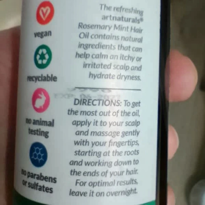 Масло для стимуляции роста волос с розмарином, мятой, витамином Е, artnaturals