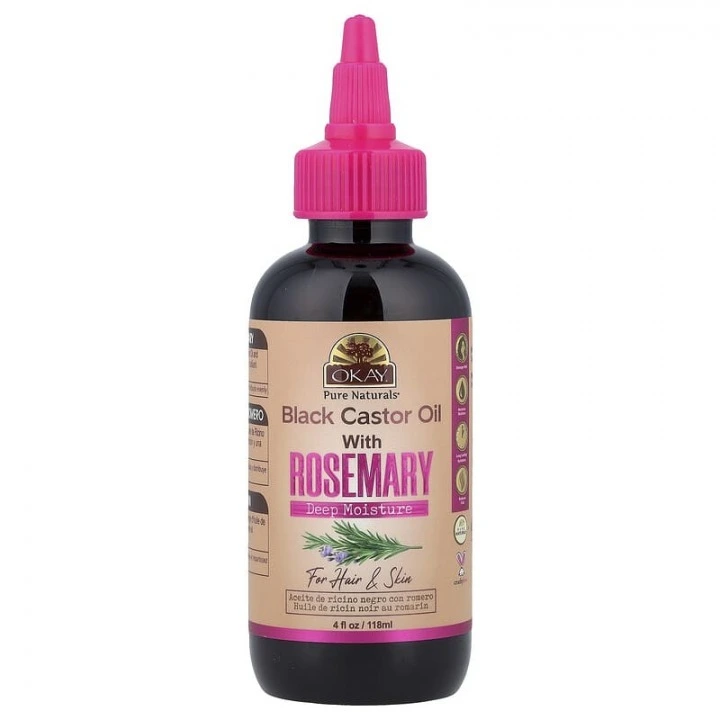 Масло черное касторовое с розмарином для повышения густоты волос, Okay Pure Naturals