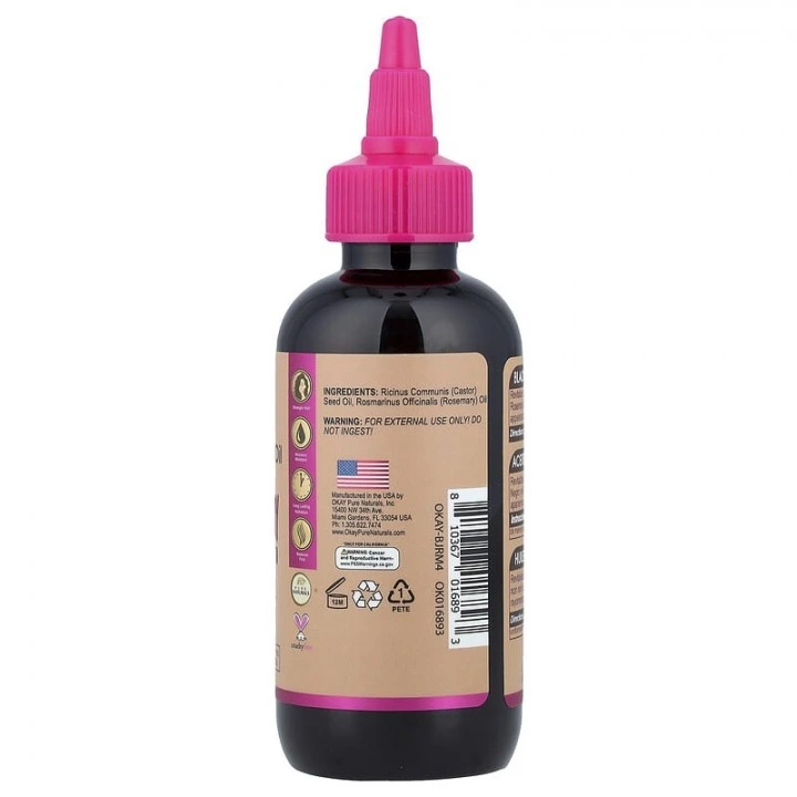 Olejek czarny rycynowy z rozmarynem na zwiększenie gęstości włosów, Okay Pure Naturals
