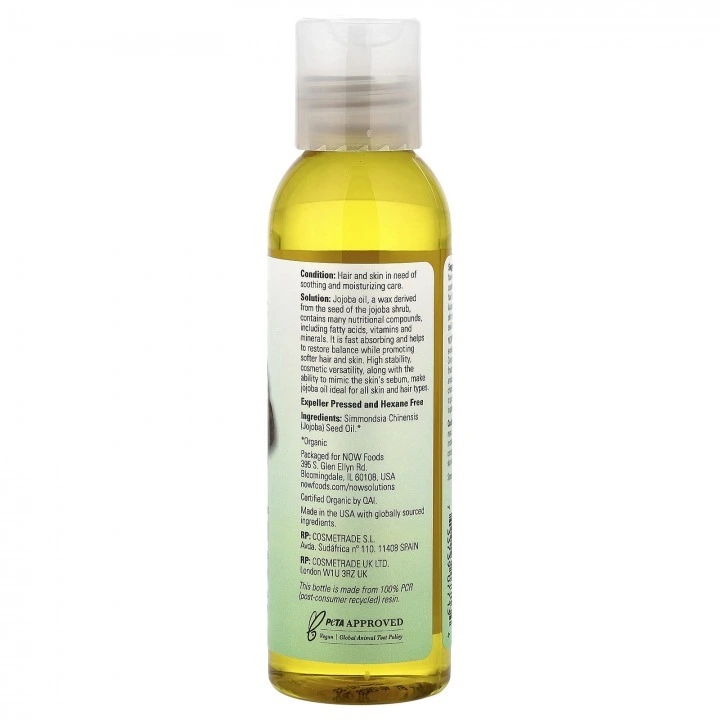 Olej jojoba organiczny do aktywacji wzrostu włosów i pielęgnacji skóry, NOW Foods