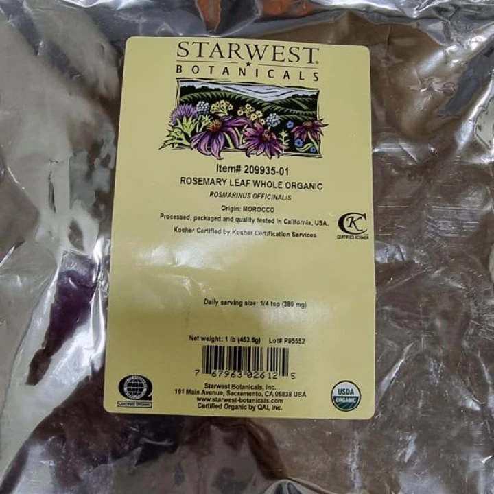Листья розмарина для домашних настоек и отваров для роста волос, 454г, Starwest Botanicals
