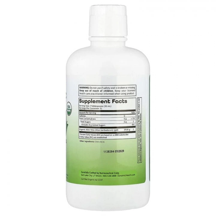 Organiczny sok z aloesu do nawilżania i zdrowia skóry głowy, 946 ml, Dynamic Health