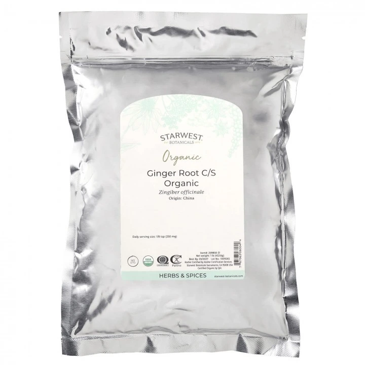 Korzeń imbiru organiczny do nalewek stymulujących wzrost włosów, 454 g, Starwest Botanicals