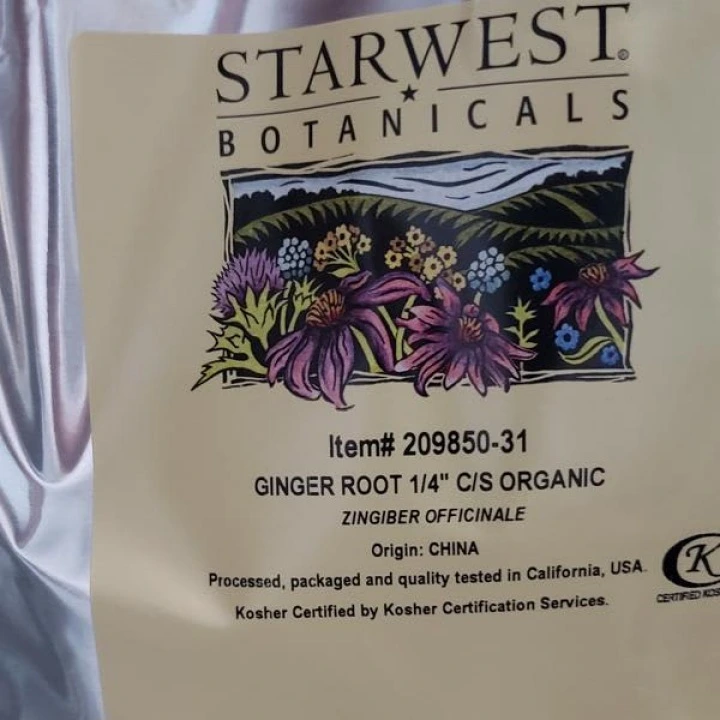 Korzeń imbiru organiczny do nalewek stymulujących wzrost włosów, 454 g, Starwest Botanicals