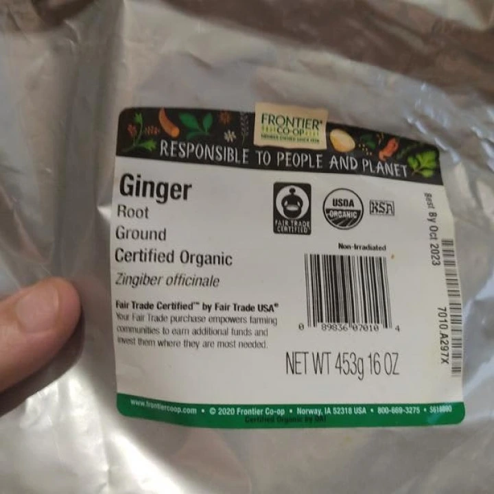 Imbir w proszku organiczny do domowych masek zwiększających gęstość włosów, 453 g, Frontier Co-op