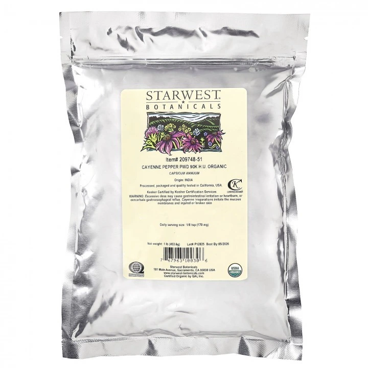Pieprz cayenne w proszku do nalewek przeciw łysieniu, 454 g, 90  tys. HU, Starwest Botanicals