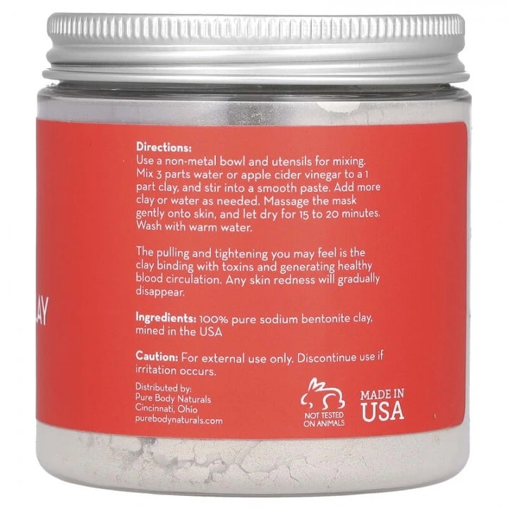 Lecznicza glinka bentonitowa do oczyszczania i odżywiania skóry głowy, Pure Body Naturals