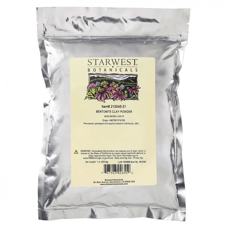 Bentonitowa glinka sodowa do głębokiego oczyszczania skóry głowy, Starwest Botanicals
