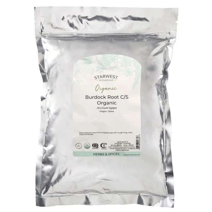 Korzeń łopianu organiczny do nalewek i odwarów przeciw wypadaniu włosów, 454 g, Starwest Botanicals