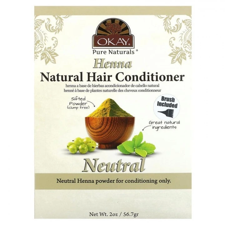 Bezbarwna henna do domowych masek: wzmocnienie cebulek, połysk włosów, Okay Pure Naturals